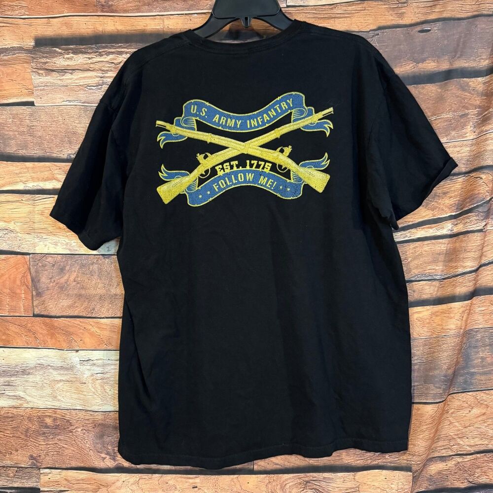 GILDAN T-Shirt Men's Black XL US Army Infantry Crossed Rifles Cotton Tee